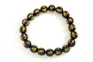 Gold and Black Glass Om Mani Bracelet (S)