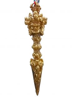 3 face phurpa , gold plated, 6 cm