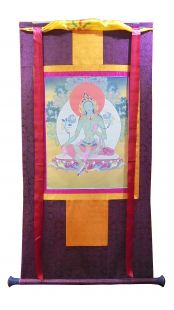 Assorted Green Tara thanka with brocade